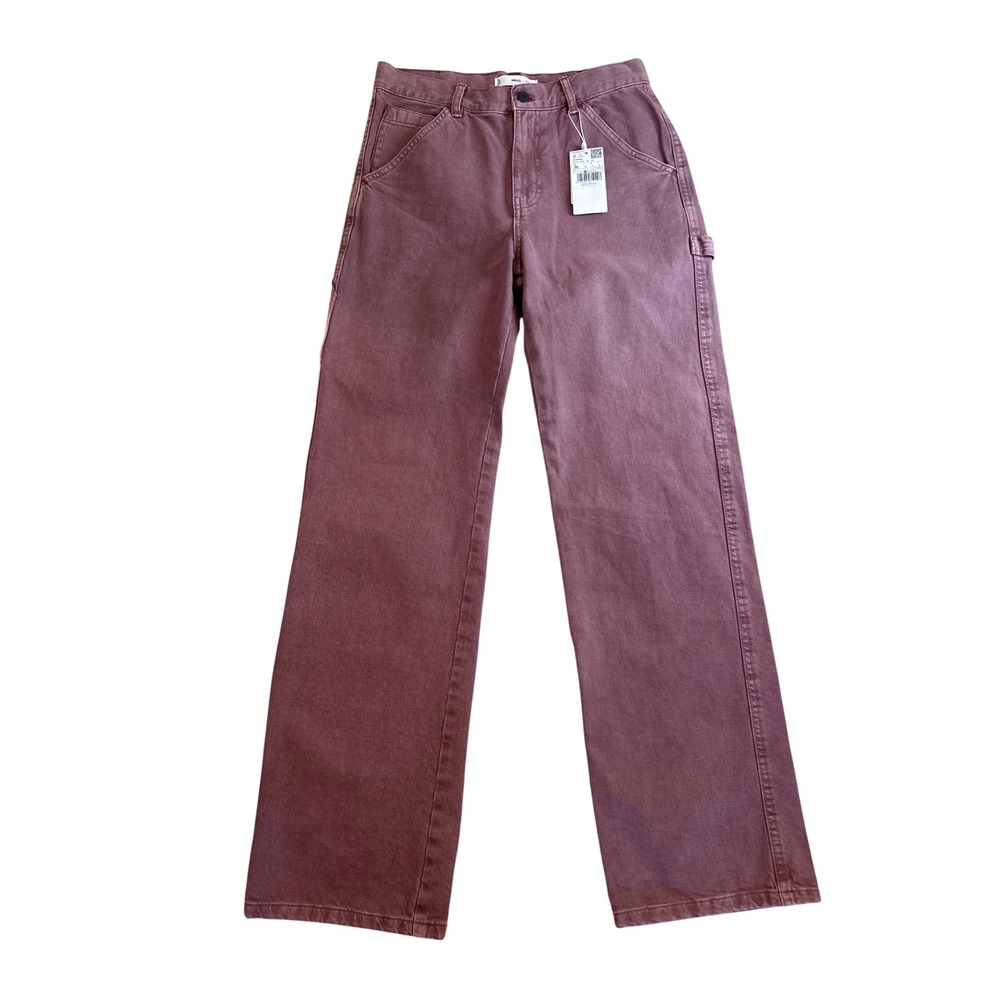 Mango Women Mauve Garment Dye Carpenter Wide Leg Jeans 328JAIONE Size 4 NEW